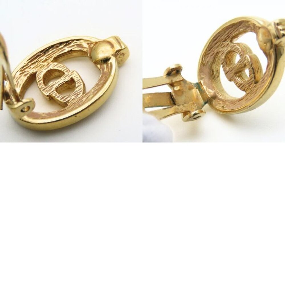 Christian Dior Earrings CD Logo Metal Rhinestone Gold Plated GP Accessories - Picture 9 of 9